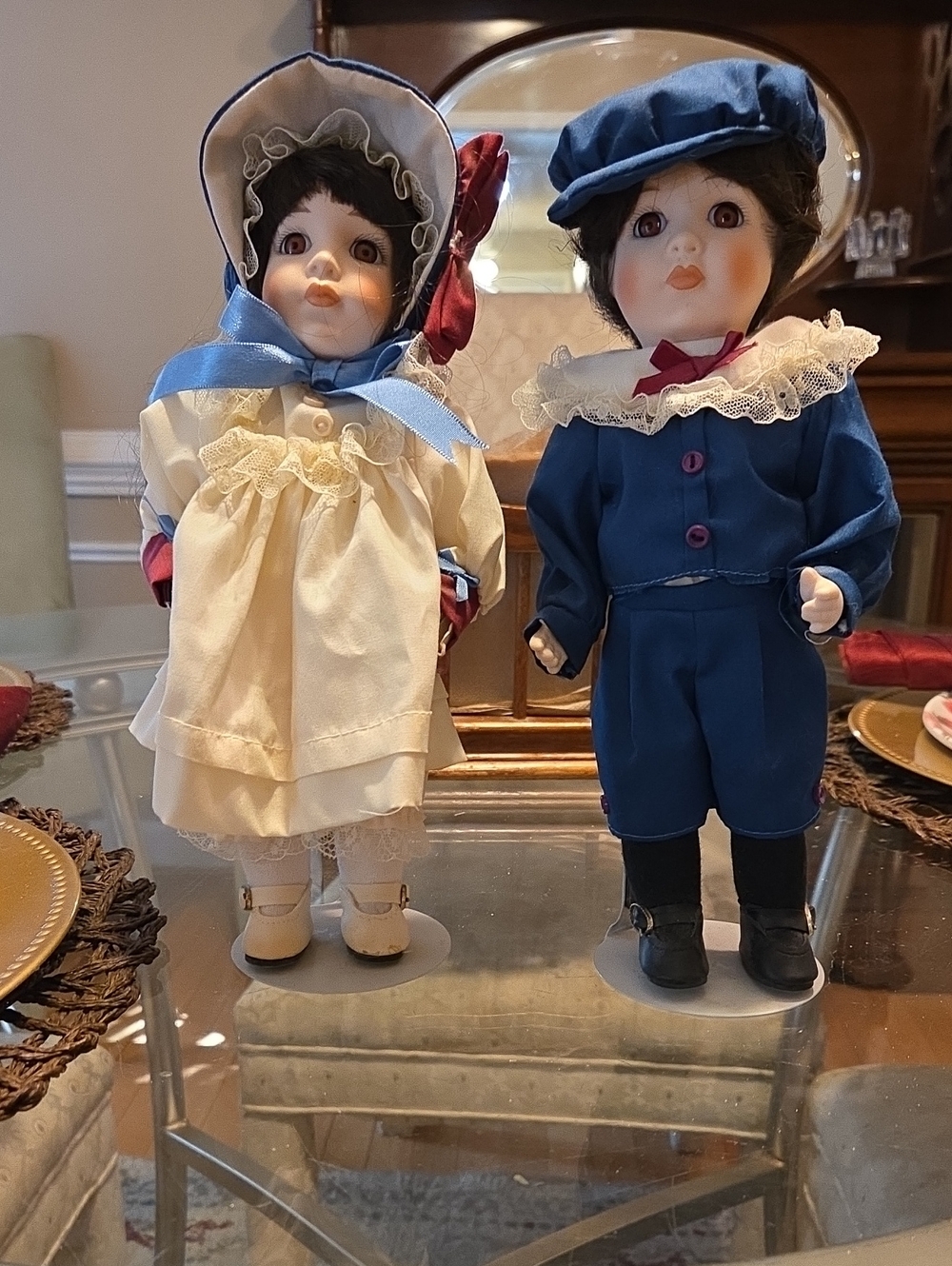 Porcelain Doll Pair - Blue Boy and Cream Girl Vintage-Style Dolls